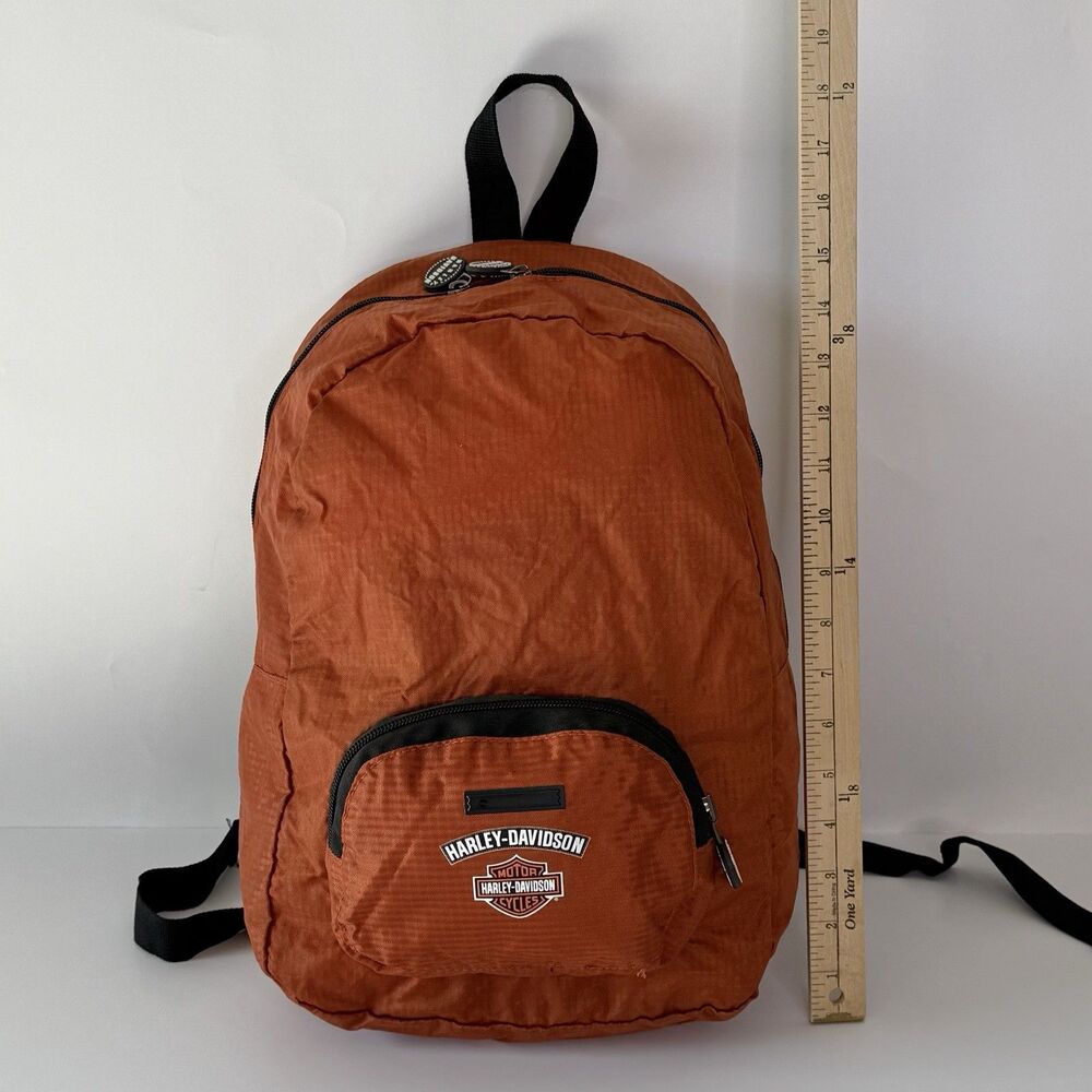 Harley-Davidson w/Bar & Shield Logo Orange Nylon Adjustable Backpack Daypack NEW - Picture 6 of 12